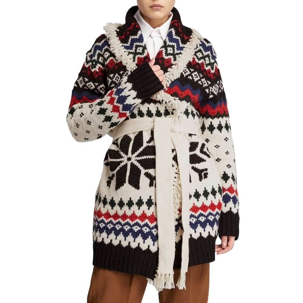 NEW $798 Polo Ralph Lauren Apache Intarsia Knit Cardigan! Belted Long Snowflake